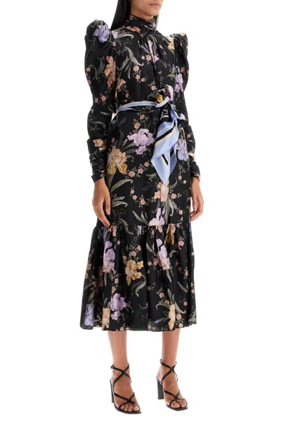 Shop Zimmermann Eden Midi Dress With Floral Print In Black