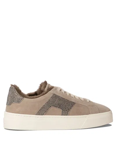 Shop Santoni Double Buckle Sneakers & Slip-on In Beige