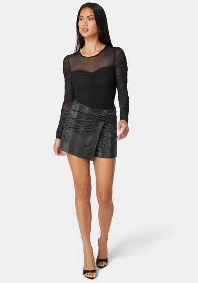 Bebe Natural Waist Embossed Vegan Leather Skort In Black