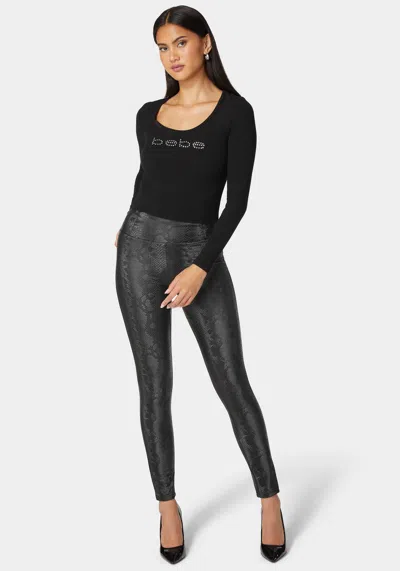 Bebe High Waist Embossed Vegan Leather Legging In Black