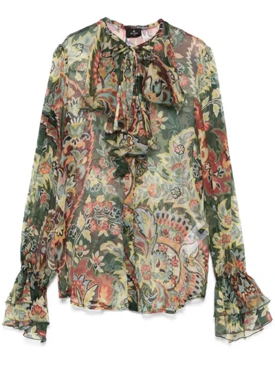 Etro Ruffled Floral-print Silk-crepon Blouse