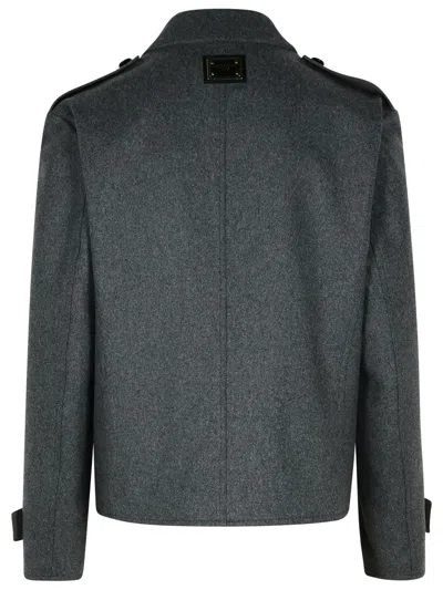 Dolce & Gabbana Double-breasted Wool Coat With Epaulets And Modern Cut In Gray