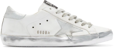 Golden Goose "super Star"皮革&金属色运动鞋, 白色/银色 In White