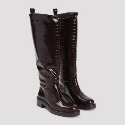 Stuart Weitzman Crocodile-effect Knee-high Boots With Block Heel And Versatile Design In Beige