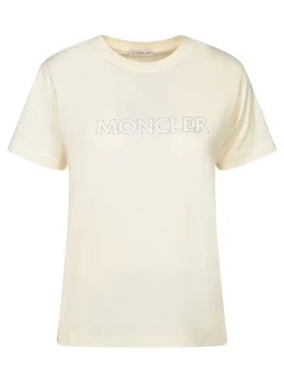 Moncler Cotton T Shirt With Tone On Tone Embroidered Logo In White