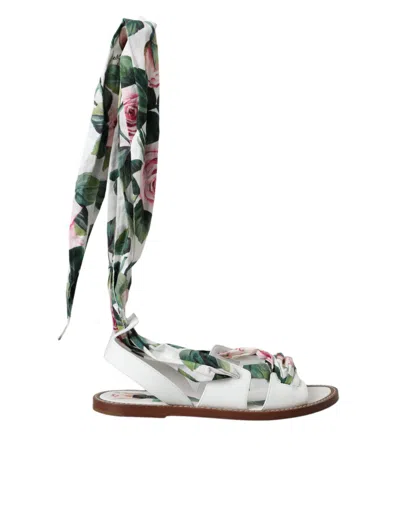 Dolce & Gabbana Multicolor Floral Print Ankle Wrap Sandals Shoes In Multicolor