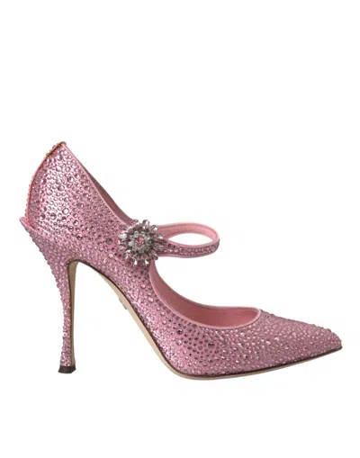 Dolce & Gabbana Pink Strass Crystal Heels Pumps Shoes In Pink