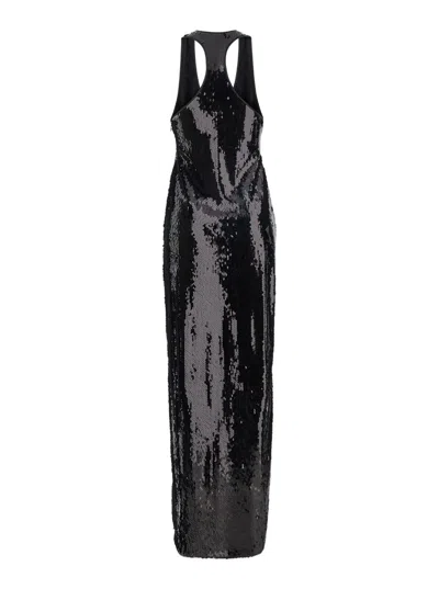 Shop Retroféte 'bella' Long Dress With Wide Neckline And Sequined Details In Polyester Woman In Black