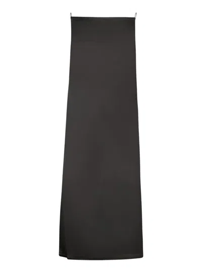 Jacquemus Spoglio High-neck Plunging-side Satin Dress In Black