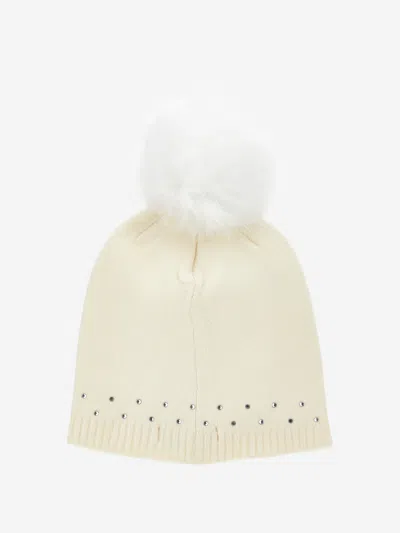 Monnalisa Rhinestone Wool Blend Hat In Ivory
