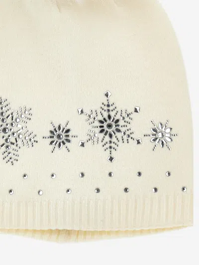 Monnalisa Rhinestone Wool Blend Hat In Ivory
