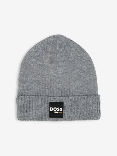 Hugo Boss Boss Boys Logo Badge Beanie Hat In Grey