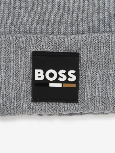 Hugo Boss Boss Boys Logo Badge Beanie Hat In Grey