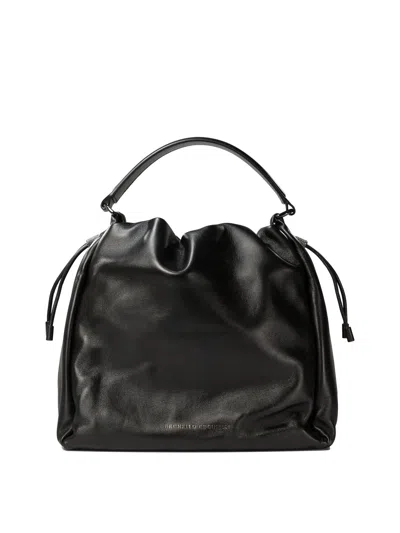 BRUNELLO CUCINELLI MEDIUM SOFT LEATHER BUCKET HANDBAG WITH MONILI 