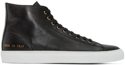 Common Projects Tournament Waxed-suede High-top Sneakers In Black