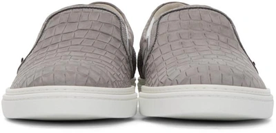 Shop Jimmy Choo Grey Croc-embossed Grove Slip-on Sneakers