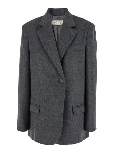Rohe Grey Double-breasted Jacket With Notched Revers In Wool Blend Woman In Grey