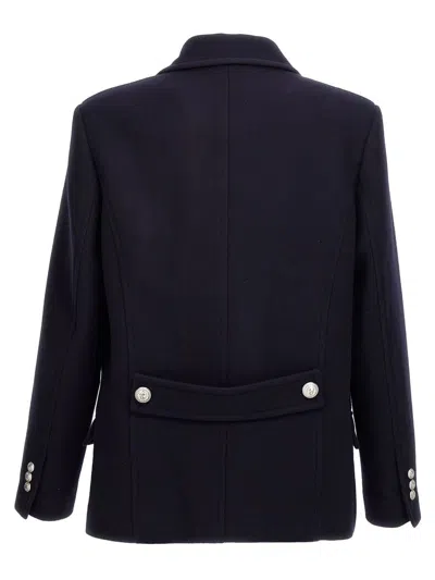 Balmain Double-breasted Coat With Logo Buttons In Blue