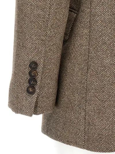 Brunello Cucinelli Double-breasted Herringbone Blazer In Brown