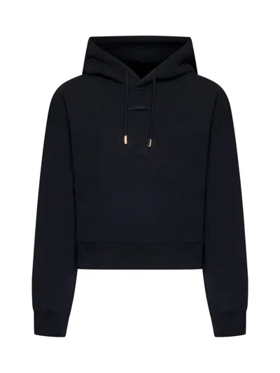 Jacquemus Le Grosgrain Logo Cotton Fleece Crop Hoodie In Black