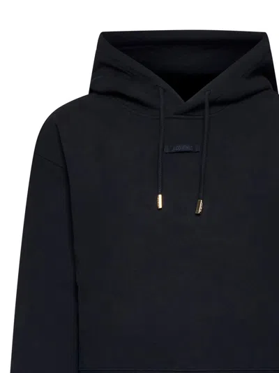 Jacquemus Le Grosgrain Logo Cotton Fleece Crop Hoodie In Black