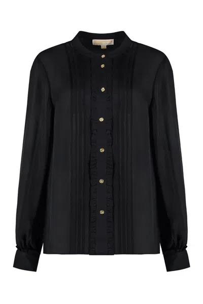Michael Kors Ruffled Buttoned Shirt In Black