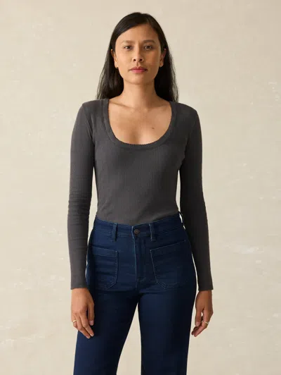 Faherty Pacific Pointelle Scoop Neck Top In Washed Black