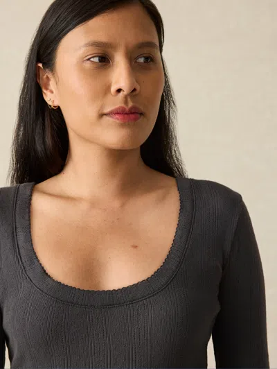 Faherty Pacific Pointelle Scoop Neck Top In Washed Black