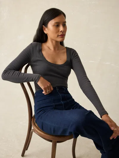 Faherty Pacific Pointelle Scoop Neck Top In Washed Black