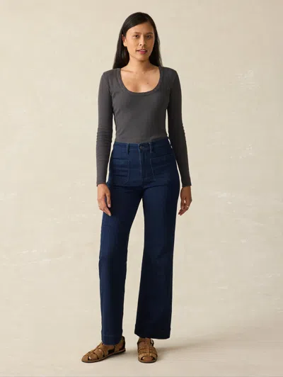 Faherty Pacific Pointelle Scoop Neck Top In Washed Black