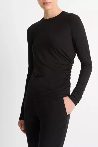 Vince Draped Long-sleeve Crew Neck Top In Black
