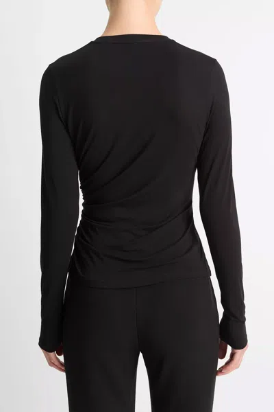 Vince Draped Long-sleeve Crew Neck Top In Black