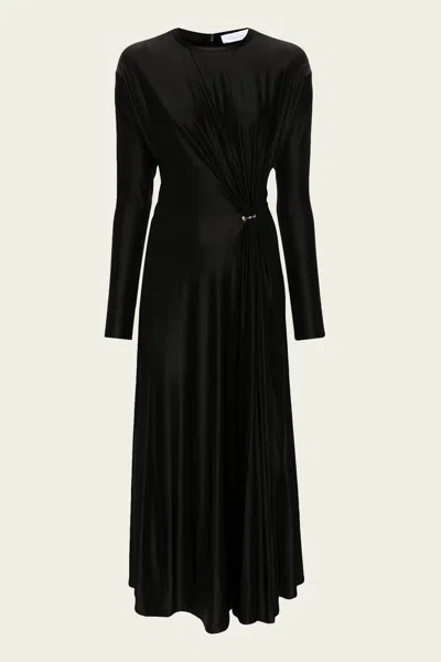 Rabanne Long-sleeve Gathered Midi Dress In Black