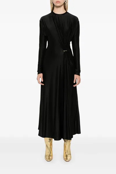 Rabanne Long-sleeve Gathered Midi Dress In Black