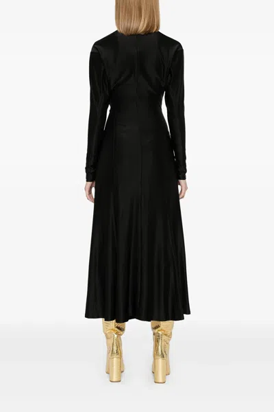Rabanne Long-sleeve Gathered Midi Dress In Black