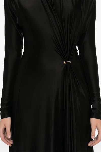 Rabanne Long-sleeve Gathered Midi Dress In Black