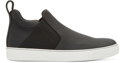 Shop Lanvin Black Leather Slip-on Sneakers