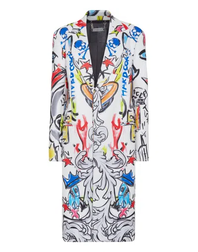 Philipp Plein Agnelli Graffiti-print Single-breasted Coat In Multi