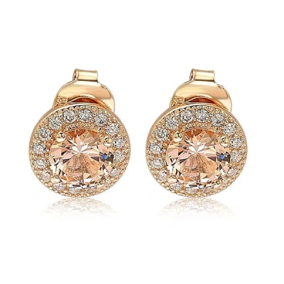 Suzy Levian Rose Sterling Silver Round Cut Morganite Cubic Zirconia Halo Studs In Silver