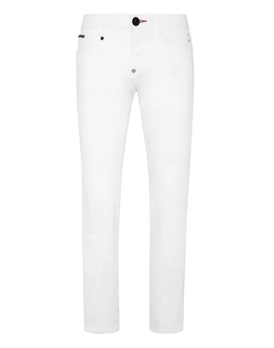 Philipp Plein Denim Trousers Straight Cut Supreme Iconic Plein In White