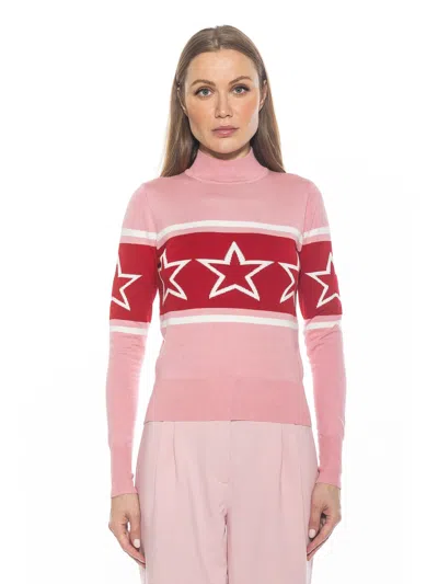 Alexia Admor Lisa Star Mock Neck Sweater In Pink