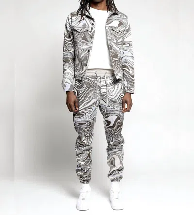 Twenty Montreal Liquid Swirl Hyper Reality Knit Pants In Mocha In Silver