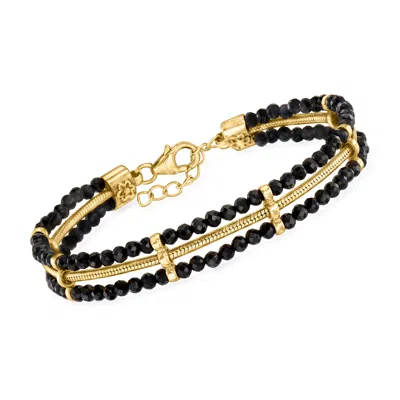 Ross-simons Black Spinel And Snake-chain Bracelet In 18kt Gold Over Sterling In Black