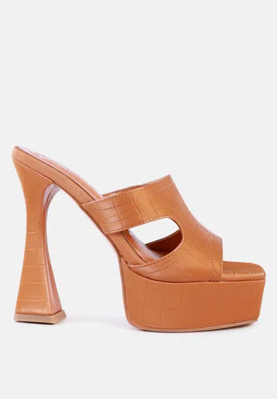 London Rag Pda Croc High Heel Platform Sandals In Brown
