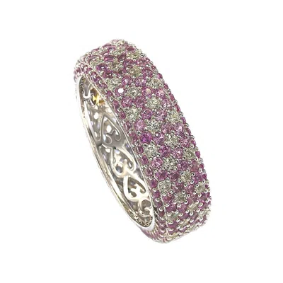 Suzy Levian Sterling Silver Pink Sapphire And Diamond Accent Eternity Pave Ring In Purple