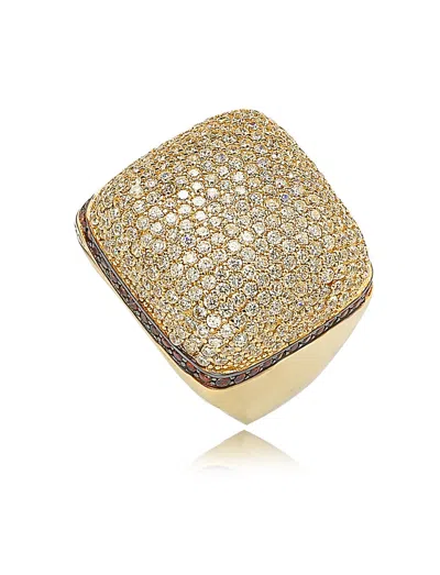 Suzy Levian Yellow Gold Tone Sterling Silver Reddish Brown And White Cubic Zirconia Ring In Silver