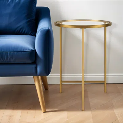 HOMEZIA 24" GOLD AND CLEAR GLASS AND STEEL ROUND END TABLE 