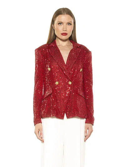 Alexia Admor Abbi Longline Double Breasted Sequin Blazer In Red