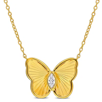 Mimi & Max 1/5ct Tgw Marquise-cut Created White Sapphire Butterfly Necklace Yellow Silver-17 In In Gold