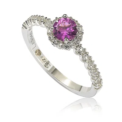 Suzy Levian Silver 0.02 Ct. Tw. Diamond & Sapphire Ring In Purple